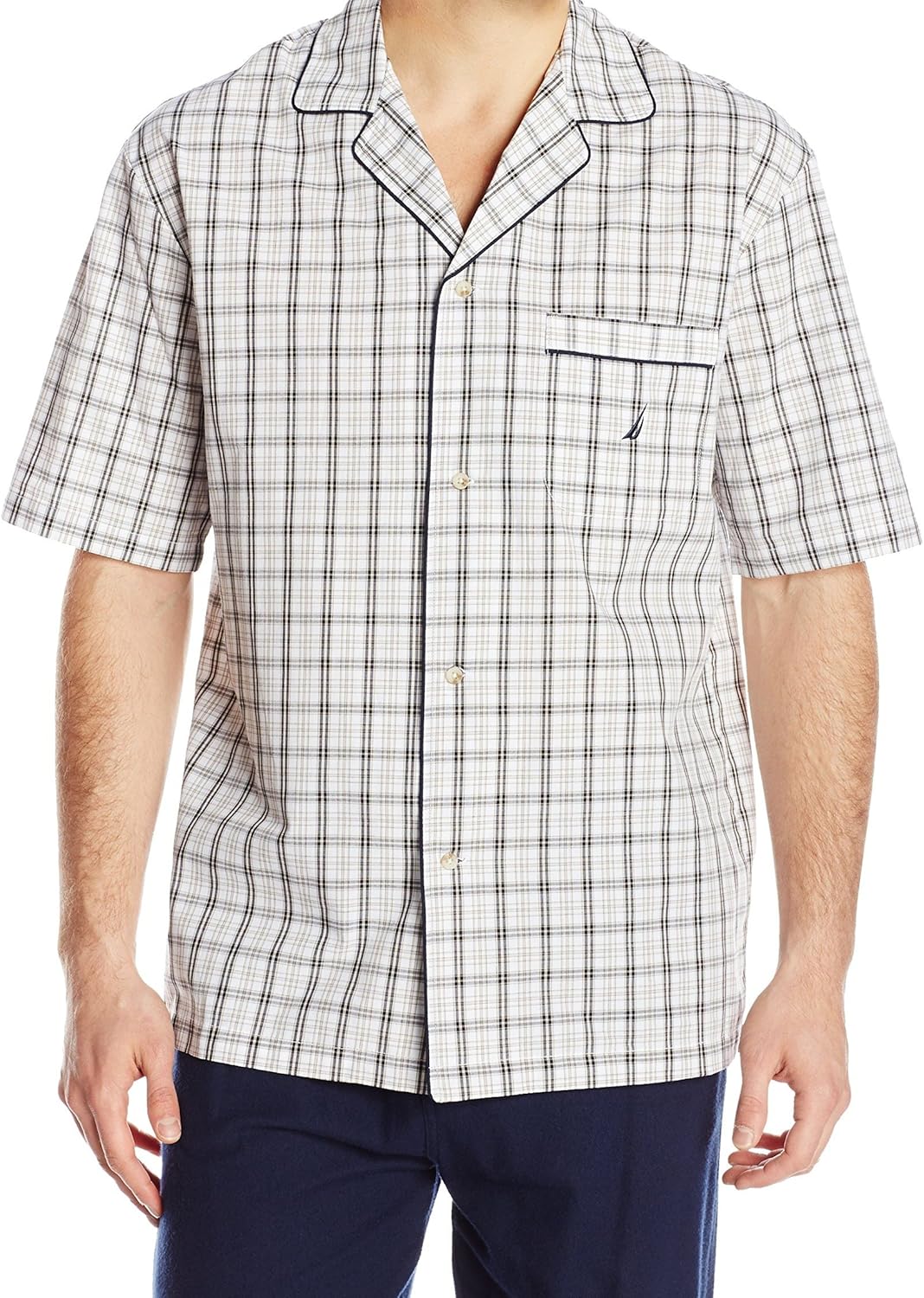 Nautica Men's Short Sleeve 100% Cotton Soft Woven Button Down Pajama Top at  Men’s Clothing store