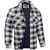 MAGCOMSEN Men's Flannel Shirts Long Sleeve Quilted Lined Button Down Plaid Flannel Jacket Heavyweight Warm Winter Coat
