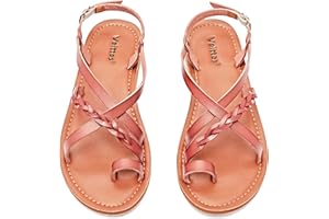 Veittes Women's Flat Sandals - Casual Cute Criss Cross Strappy Flat Summer Shoes.
