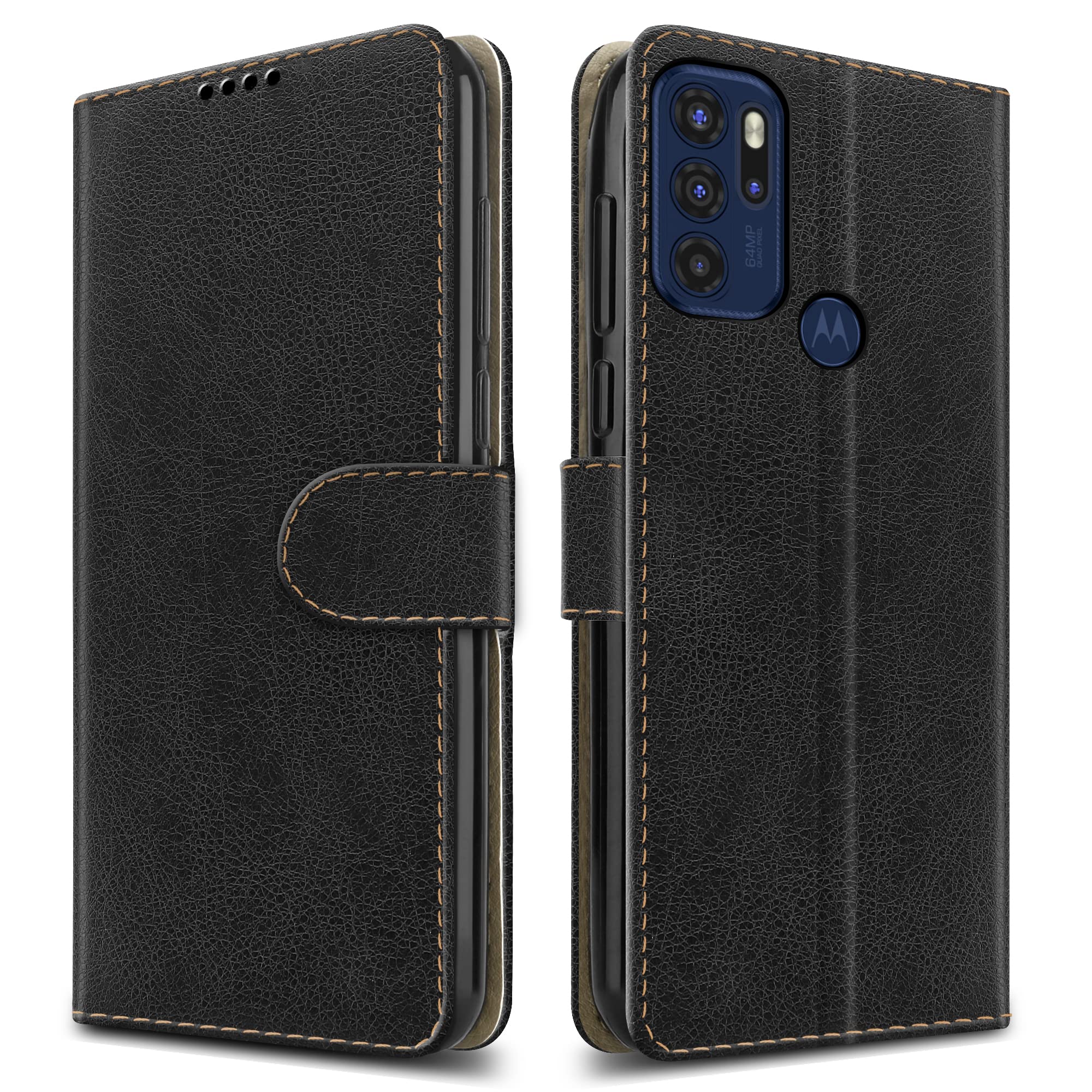 PIXFAB For Motorola Moto G60S Leather Phone Case, Magnetic Closure Full Protection Book Folio Design, Wallet Case Cover [Card Slots] and [Kickstand] For Motorola Moto G60S XT2133 - Black