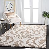 SAFAVIEH Florida Shag Collection Area Rug - 6' x 9', Cream & Beige, Damask Design, Non-Shedding & Easy Care, 1.2-inch Thick I