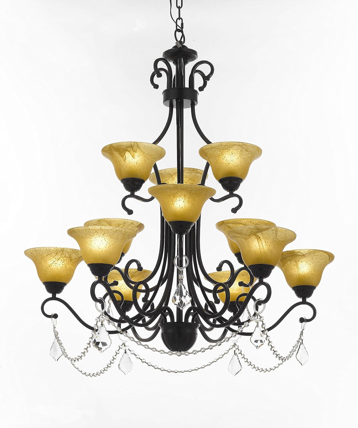 Wrought Iron Crystal Chandelier Large Foyer Entryway Lighting