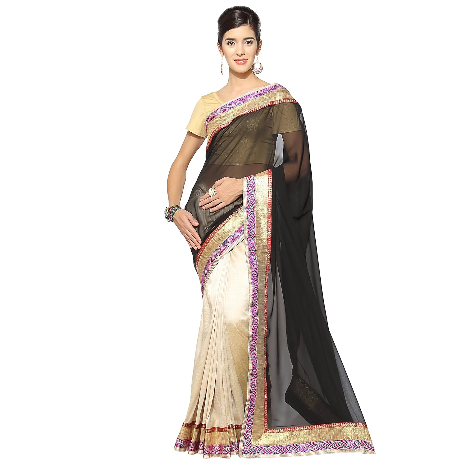 florence women's chiffon tussar silk saree (fl-11976-jan)