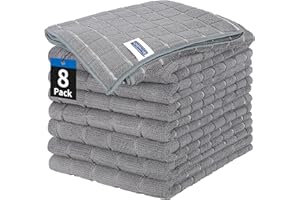 HOMERHYME Kitchen Towels, 8 Pack Microfiber Cleaning Cloth, 25'' x 15'' Dish Towels, 270 GSM Checkered All-Purpose Reusable Lint Free & Absorbent Hand Towels for Kitchen Home Tea Bar Shop