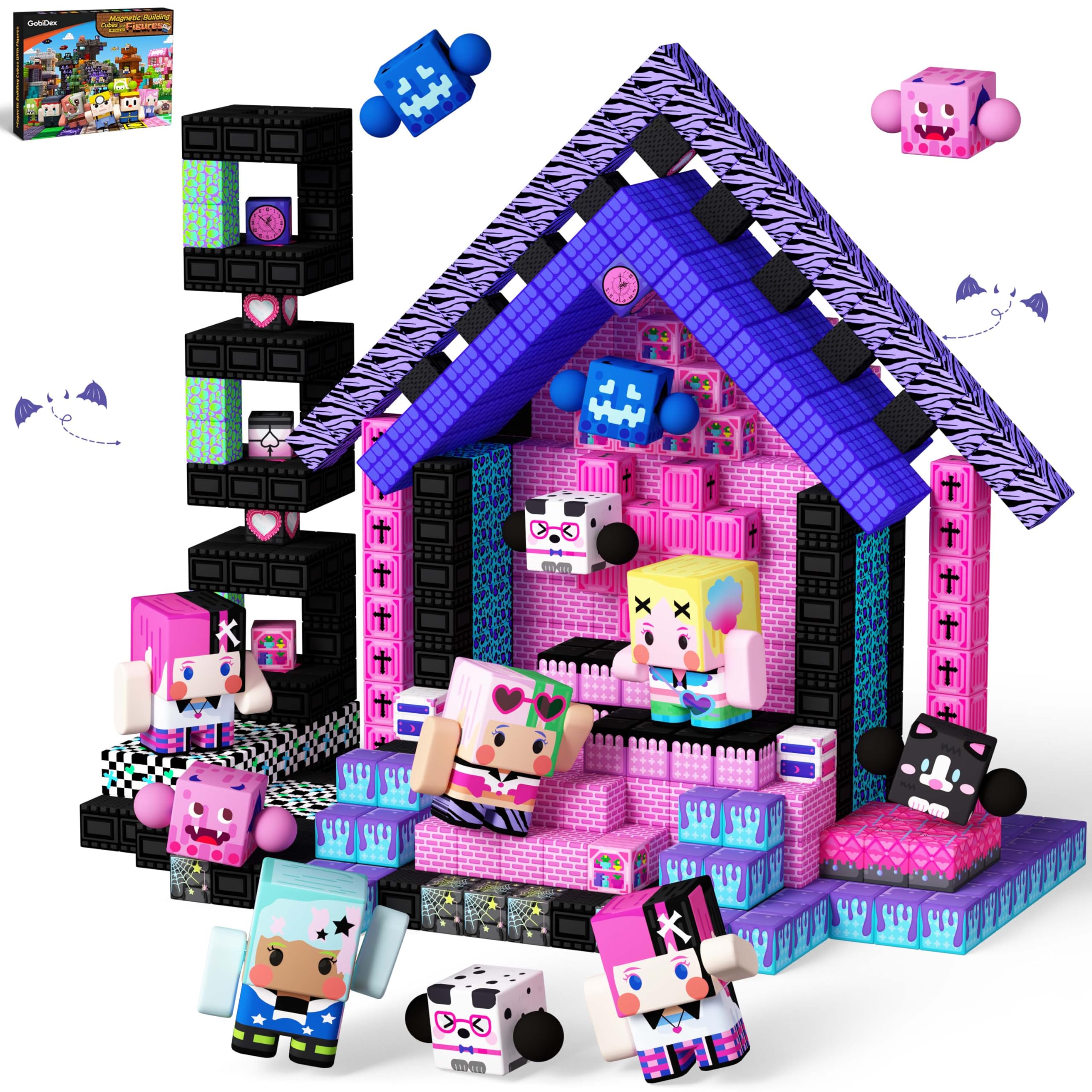 GobiDex 108PCS Magnetic Building Blocks & Figures Playset - STEM Princess Sensory Toys to Build a MagWonder World, Pretend Play Birthday Gift for Girls Ages 3+ (0.8 in) Image