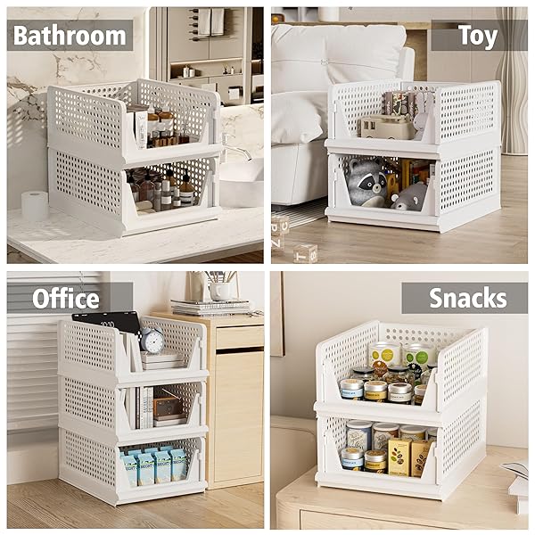 PROAREA 4 PACK STACKABLE PLASTIC STORAGE BASKET CLOSET ORGANIZER BIN FOLDABLE CLOTHES ORGANIZER STORAGE DRAWER SHELF CONTAINER FOR LIVING ROOM BATHROOM KITCHEN OFFICE LAUNDRY ROOM 2L+2S