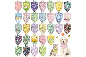 PIKLODO 30 Pcs Spring Summer Dog Bandanas Bulk Floral Pet Scarves Bibs Adjustable Puppy Bandanas Girl Washable Flower Puppy Grooming Bandana for Small Medium Large Breed Dog Cat Pet Grooming Accessories
