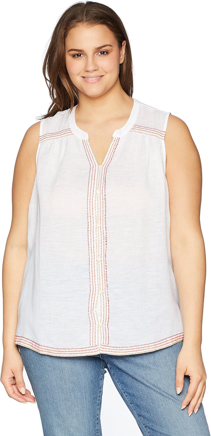 Lucky Brand Women's Size Plus Embroidered Tank Top in Lucky White: Clothing