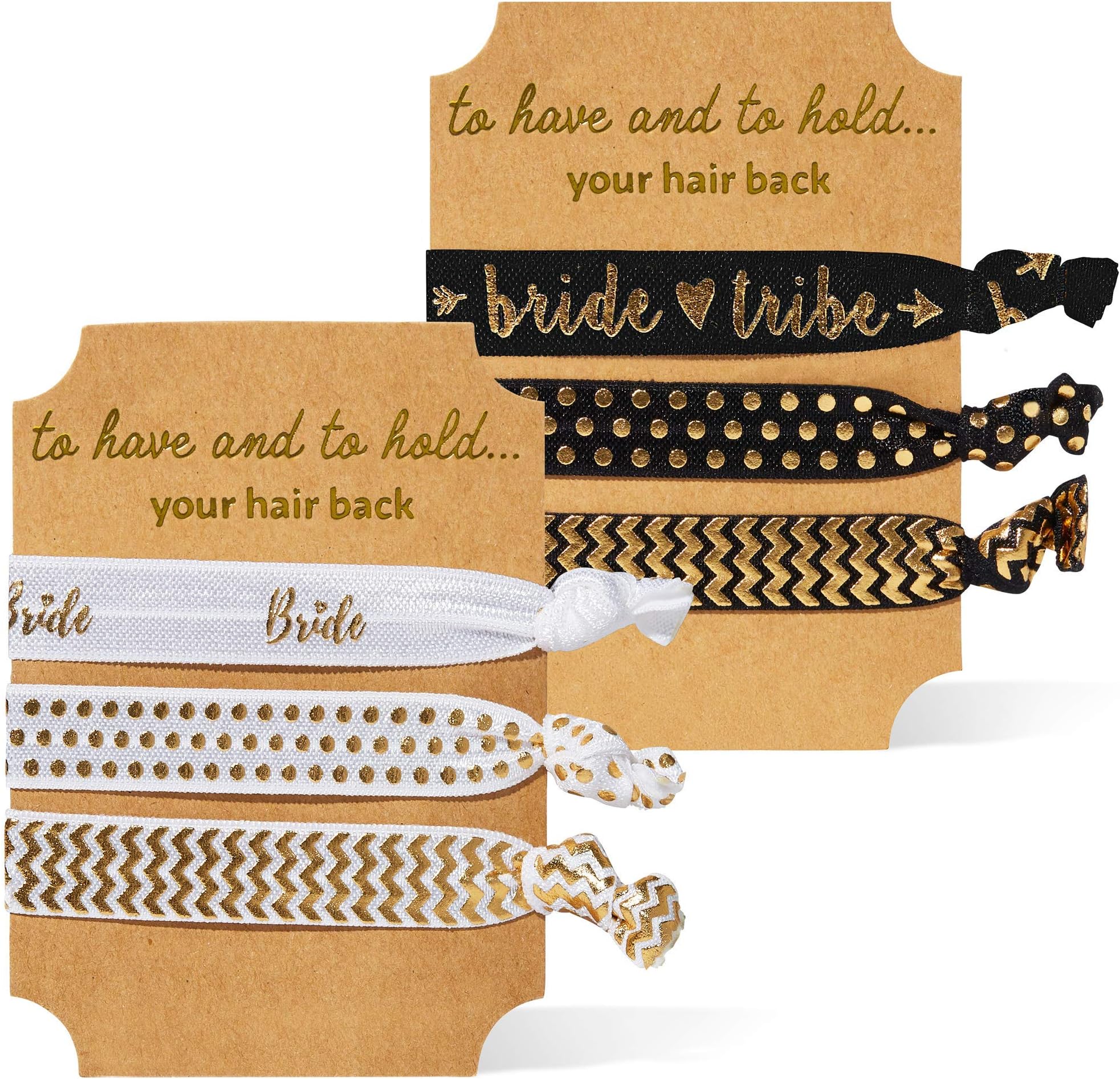 Samantha Margaret - Bride & Bride Tribe Hair Ties for Bridesmaid Gifts and Bachelorette Parties, Bridal Shower Favors, Hair Accessories - 11 Piece Set (Black/White & Gold)