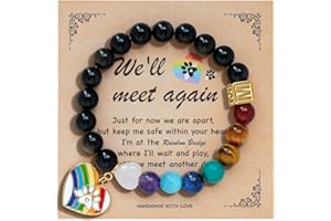 FUFYUKEY Pet Memorial Gifts, Pet Sympathy Gift, Rainbow Bridge Bracelet for Beloved Dog Cat, Loss of Dog Sympathy Gift, Pet Memorial Gifts for Women Men, Love Paw Print Dog Memorial (Black M)