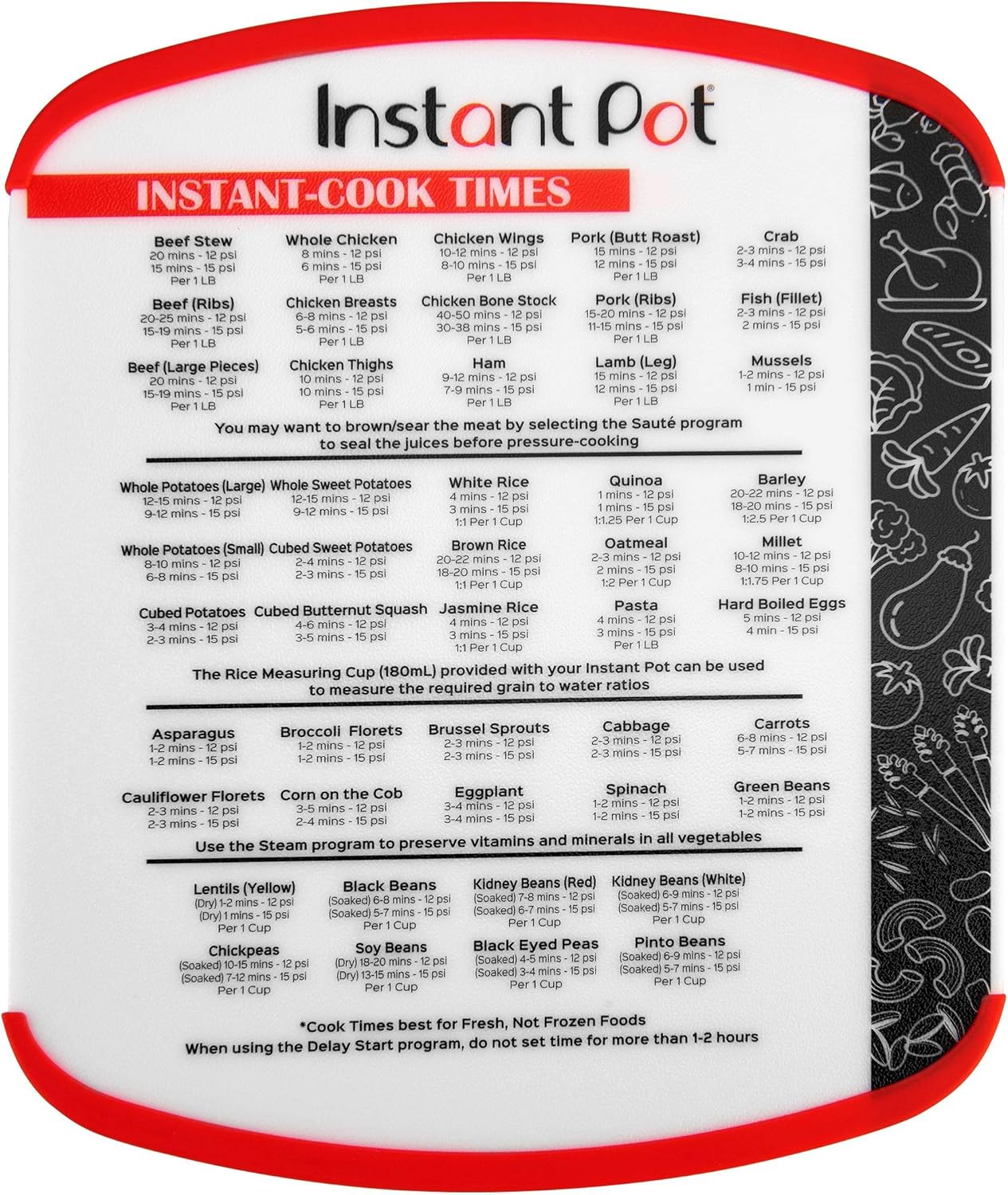 Instant Pot Official 11x14 Non-Slip Cutting Board with Cook Times, 11x14-inch, Red