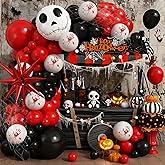 Halloween Balloon Arch Kit Bloody Balloons Garland Black and Red Balloon with Skull Face Explosion Star Foil Balloon for Nightmare Horror Theme Birthday Spooky Vampire Skeleton Cat Party Decorations