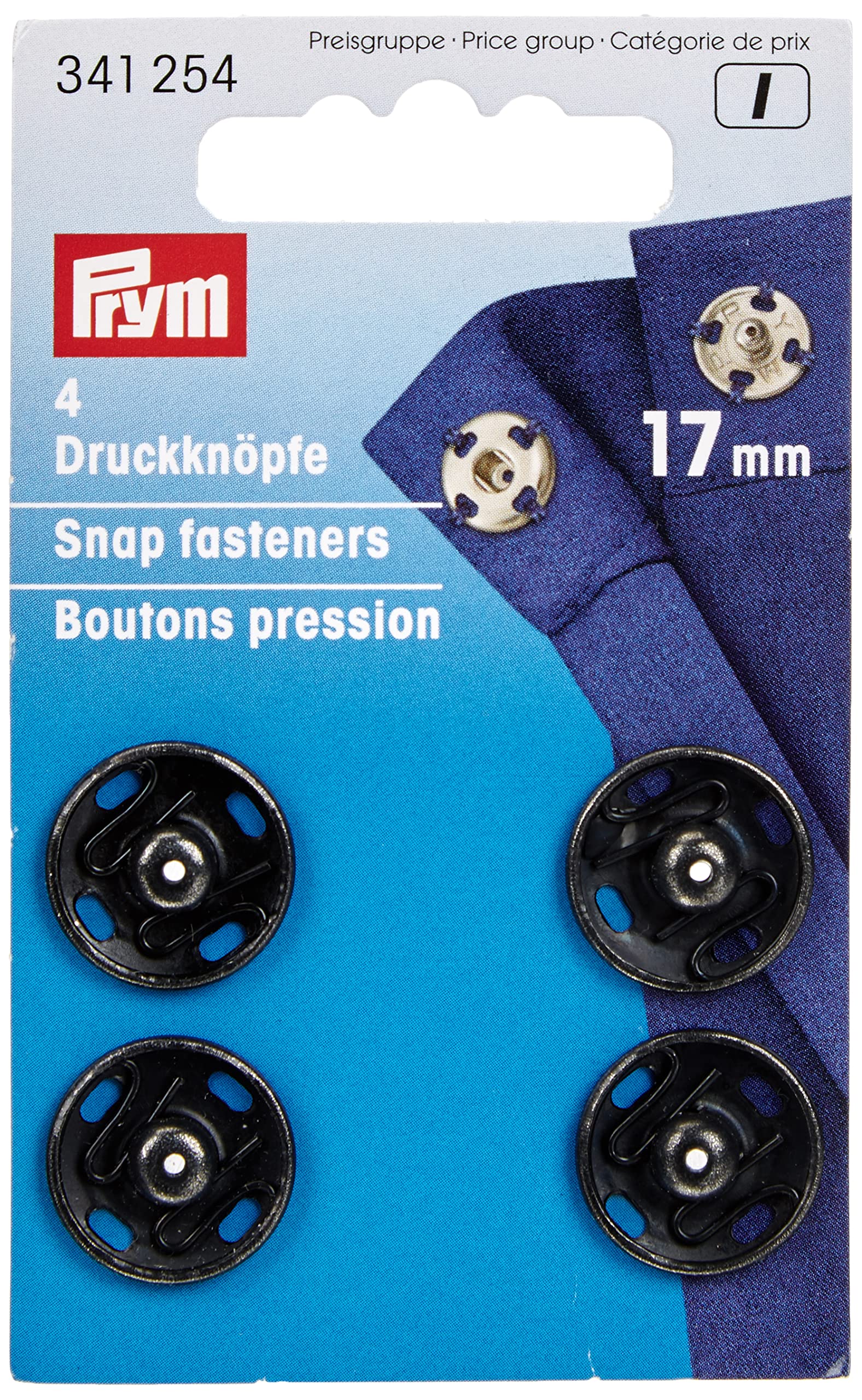 Prym 17 mm Sew-On Snap Fasteners, Pack of 4, Brass Black