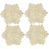 kilofly Crochet Cotton Lace Table Placemats Doilies Vase Pads, 4pc, Beige, 7 inch