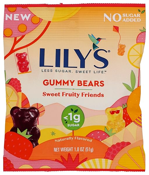 LILY’S NO SUGAR ADDED GUMMY BEARS SWEET FRUITY FRIENDS PEG BAG, 1.8 OZ