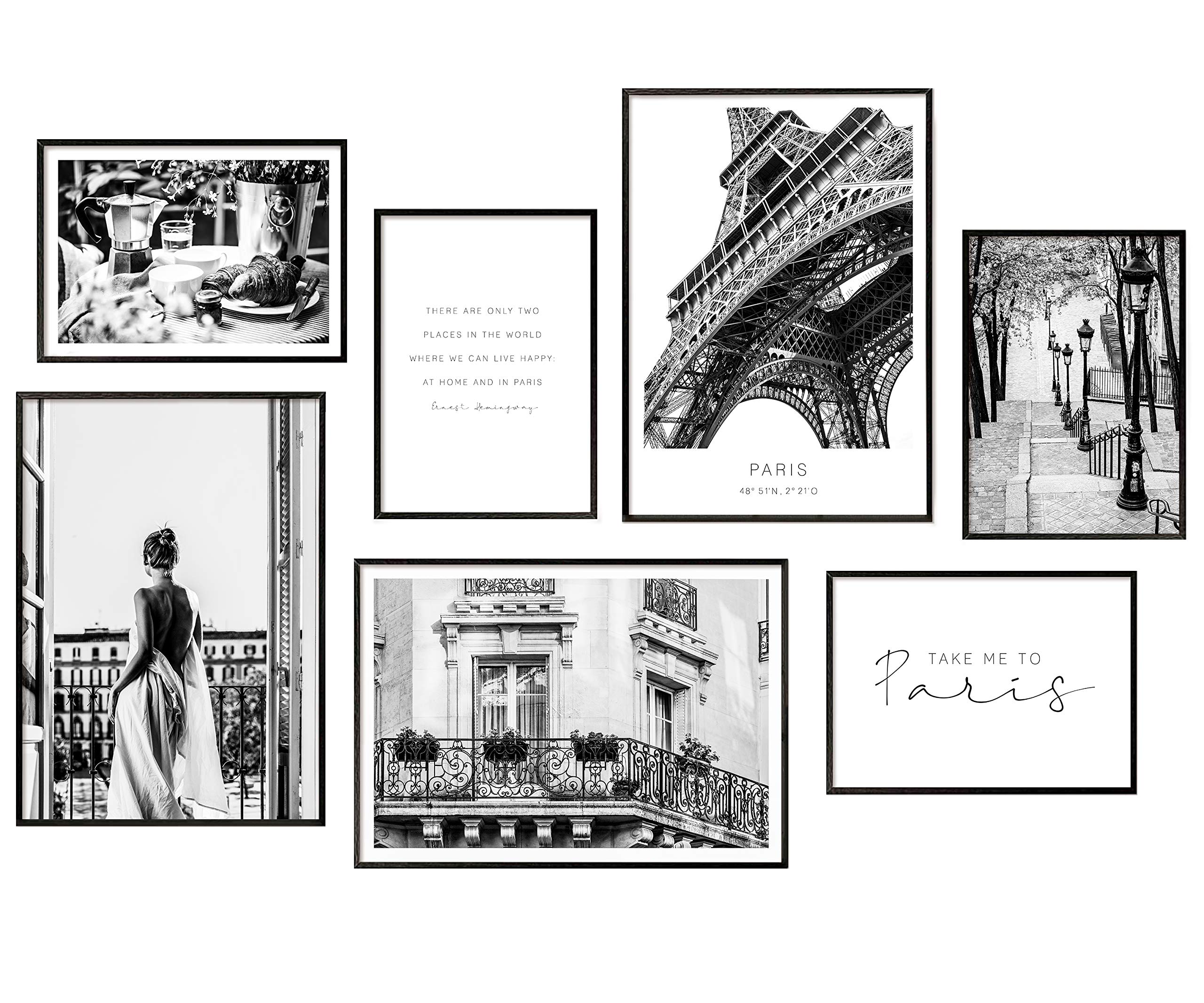 Hyggelig Home Premium Poster Set - 7 Harmonious Pictures in Set - Eiffel Tower Wall Decoration - Set Paris - without Frame