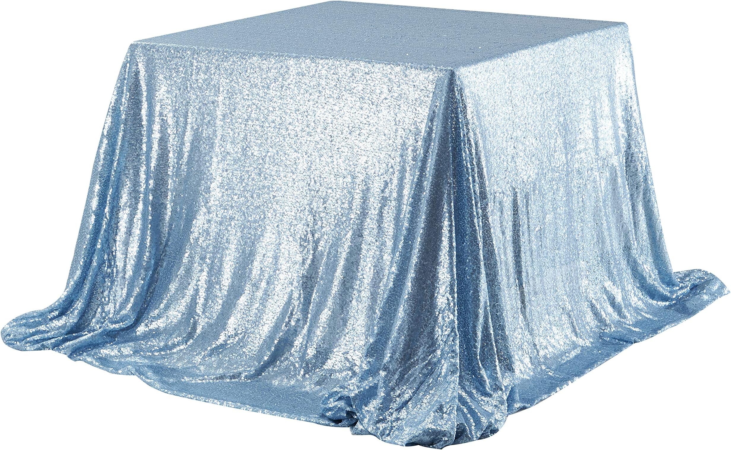 Poise3EHome 50x50 Square Sequin Tablecloth for Party Cake Dessert Table Exhibition Events, Baby Blue