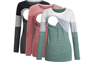 Bearsland Women's 3 Packs Maternity Clothes Long Sleeves Breastfeeding Shirts Nursing Top