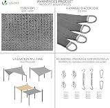 VOUNOT Sun Shade Sail Rectangle 3x2.5 m with Fixing Kit Grey HDPE 90% UV Block view 7