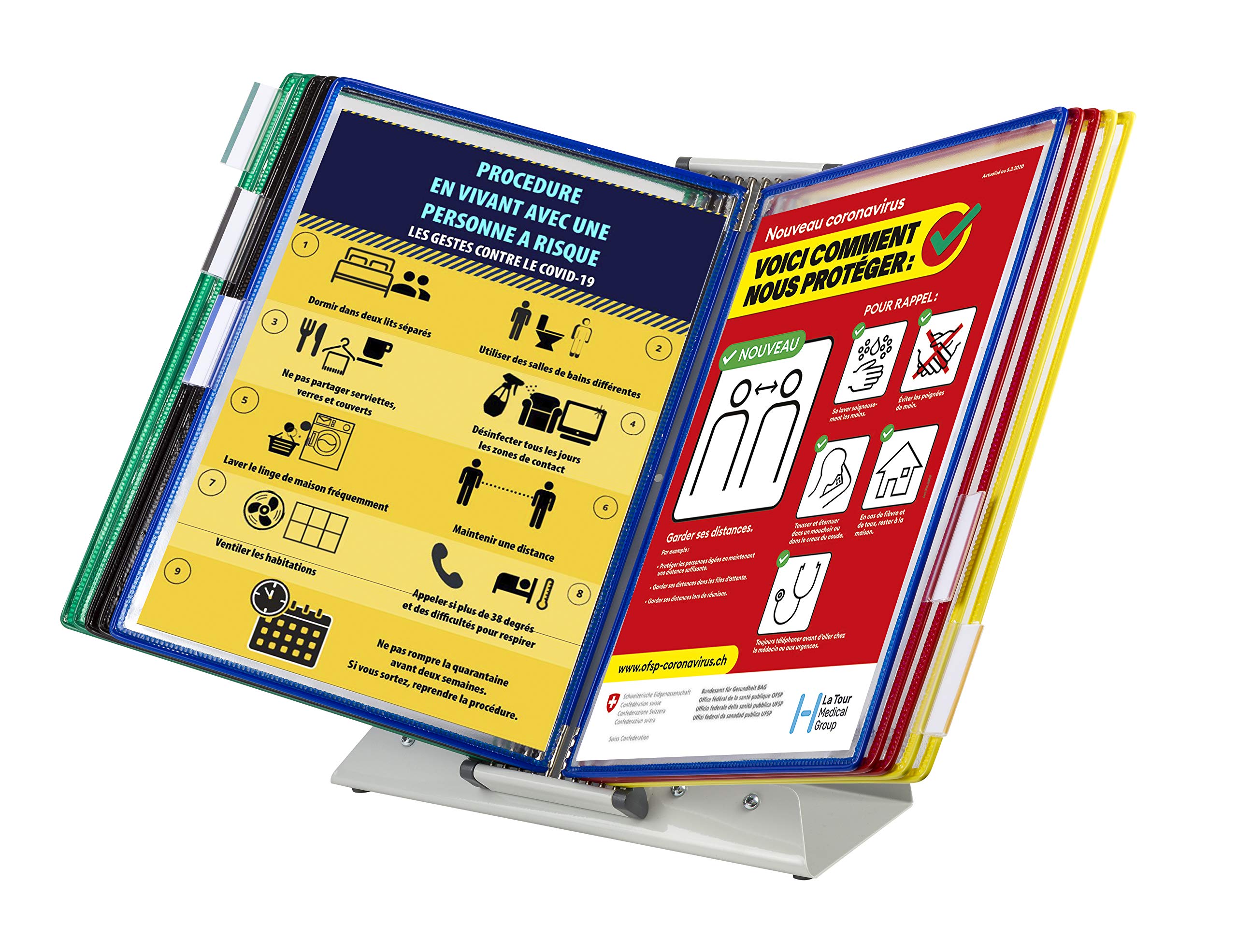 Tarifold Fr 434129 Sterifold "Antimicrobial" Table Display Stand Kit with 10 A4 Pockets for Conferencing and Presentation of Documents, Assorted Colour Frames