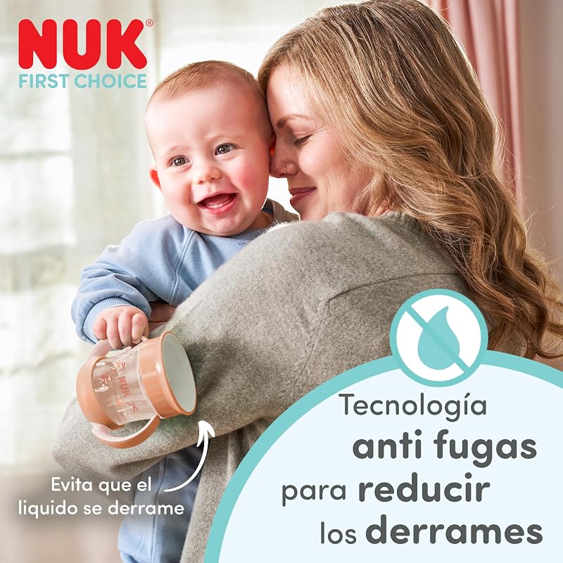 Mini Magic Cup Night vaso aprendizaje bebé, 6+ meses, Verde y gris, Vaso bebé 160 ml, borde antiderrame de 360°, asas antideslizantes, brilla en la oscuridad, 2 unidades