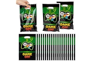 PANTIDE Video Games Party Favor Bags, Game On Plastic Loot Gifts Bags, Gaming Goody Candy Treat Bags for Video Game Themed Birthday Party Supplies Decorations, Set of 50
