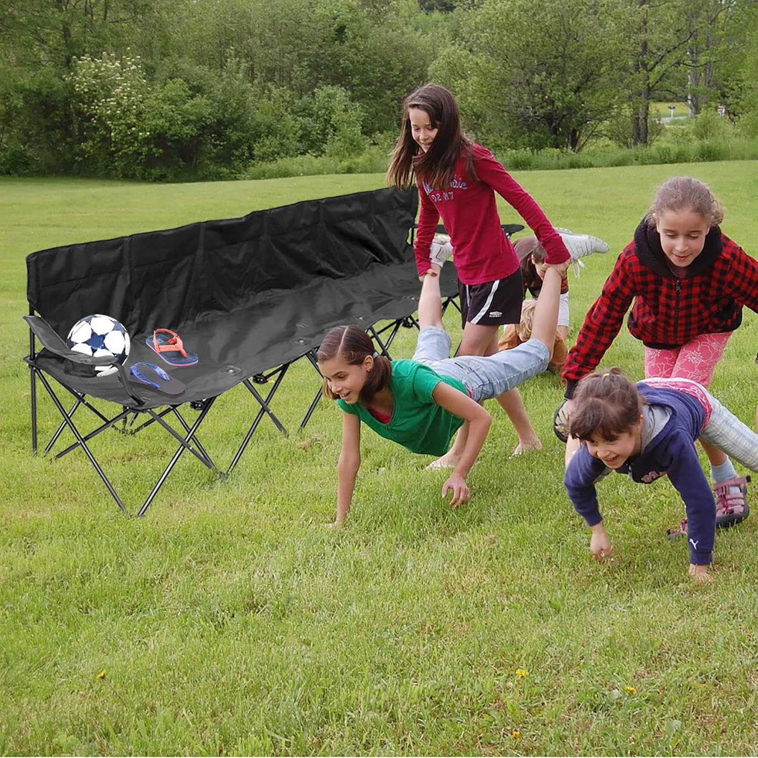 Creative Outdoor 6-Person Folding Bench Seat Chair | Portable & Collapsible | Beach Camping & Sports Team | Black : Garden & Outdoor
