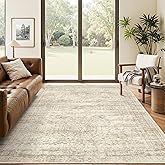 Soalmost 5x7 Area Rugs Beige Low Pile Indoor Washable Trendy Faded Style Rugs for Bedroom Living Room Dining Room Foldable Non-Slip Thin Print Home Office Mat