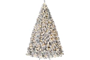 4.5 FT Flocked Christmas Tree, Pure Prelit PVC Xmas Tree with 150 Warm White LED Lights, Foldable Stand, on/Off Foot Pedal, E