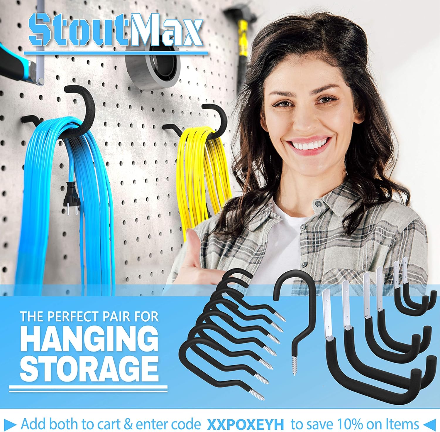 StoutMax Heavy Duty Bike Storage Hooks Set, 8 Pack: Office Products