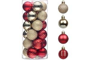 Valery Madelyn 1.57 Inches Small Christmas Tree Decorations Ornament Set for Fall Halloween, 24ct Red and Gold Shatterproof Christmas Ball Ornaments Bulk, Hanging Decor for Xmas Holiday Party