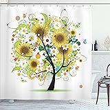 Ambesonne Sunflower Shower Curtain, Floral Tree