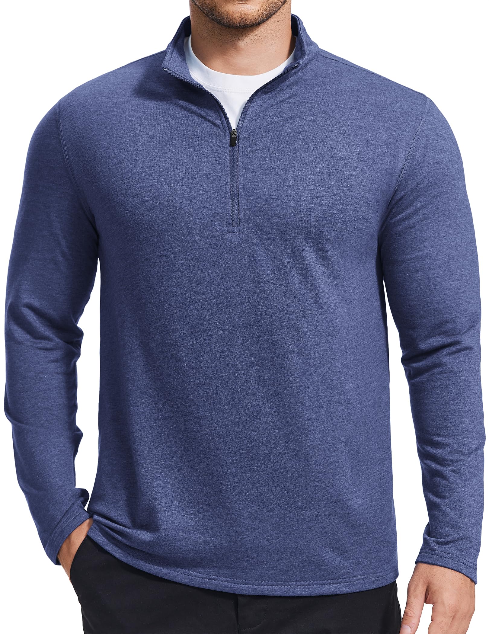 PINSPARK Men's Quarter Zip Up Pullover Mock Neck Sweatshirts Long Sleeve Golf Shirts Performance Athletic Casual Workout Khaki