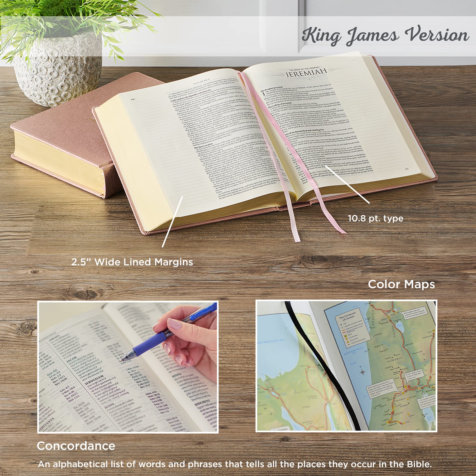 KJV Holy Bible, Large Print Note-taking Bible, Faux Leather Hardcover - King James Version, Rose Gold (KJV Note-taking Editions)