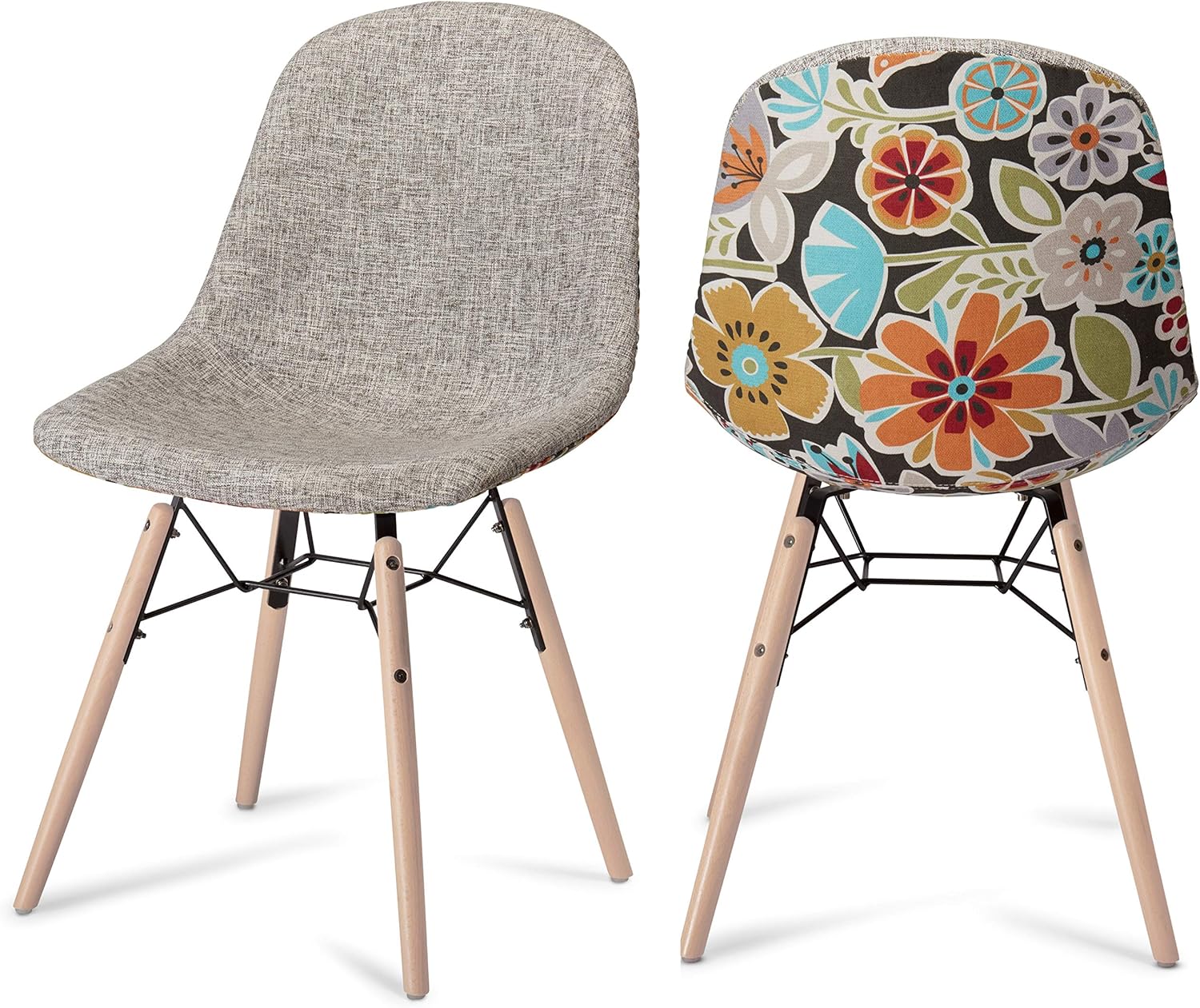 Ibbe Design Set Of 2 Red Grey Colourful Dining Room Chairs Floral Pattern Scandinavian Retro Upholstered Chair Goods Natural Solid Wood Legs L 47 X W 57 X H 97 Cm Amazon De