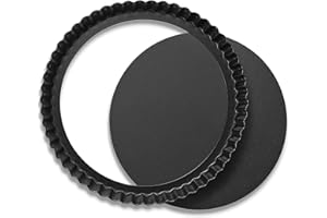 HONGBAKE Nonstick tart pan 9 inch removable bottom Carbon Steel tart pans for baking，Round Carbon Steel quiche pan For Quiche Baking Dish，Cheese Cakes