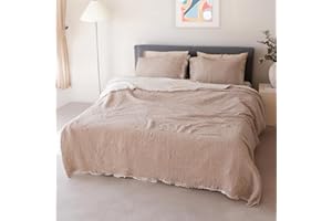 Viva Maison Muslin Bedspread & Pillowcases Set of 3 California King Size 95x126, Pure 100% Turkish Cotton Muslin Quilt Sets Two Tone with Fringed (Light Brown, Cal. King Size: 95 x 126 Set-3)