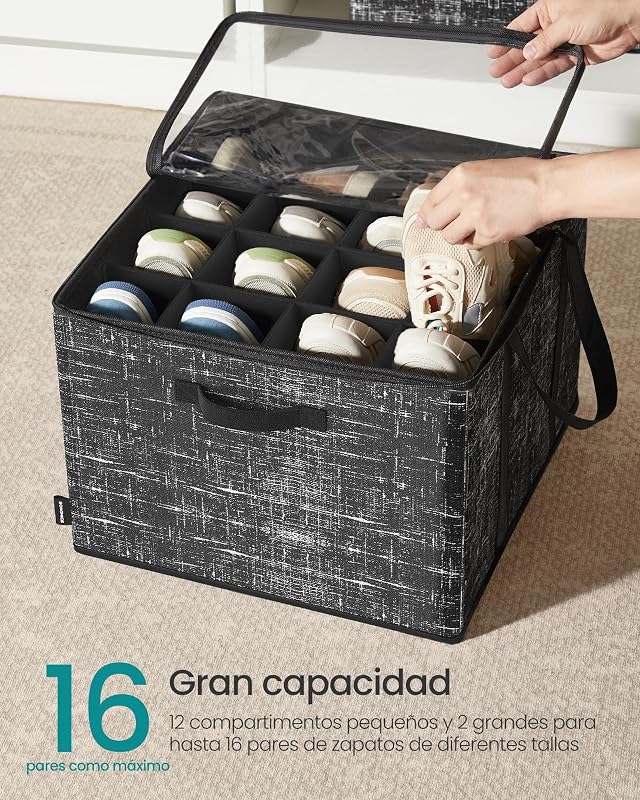 Organizador Zapatos, Asas, Tapa Transparente, Negro Tinta