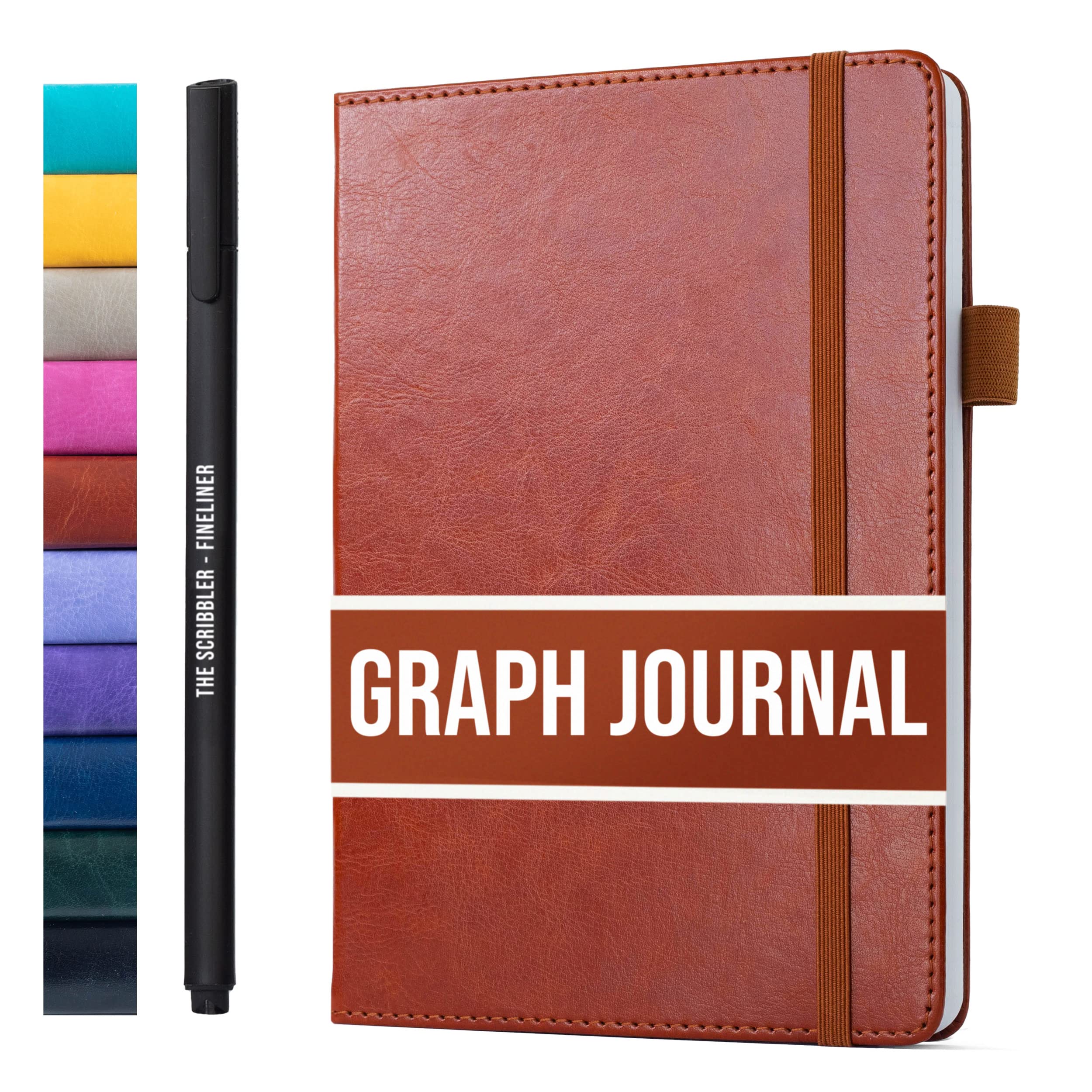 Scribbles That Matter Graph paper Notebook for writing | 200 pages A5 Squared notebook, 120gsm Thick Paper with Sticky Notes, pen holder, band, (V) leather hard cover graph notebook, 5.75x8.2 inches