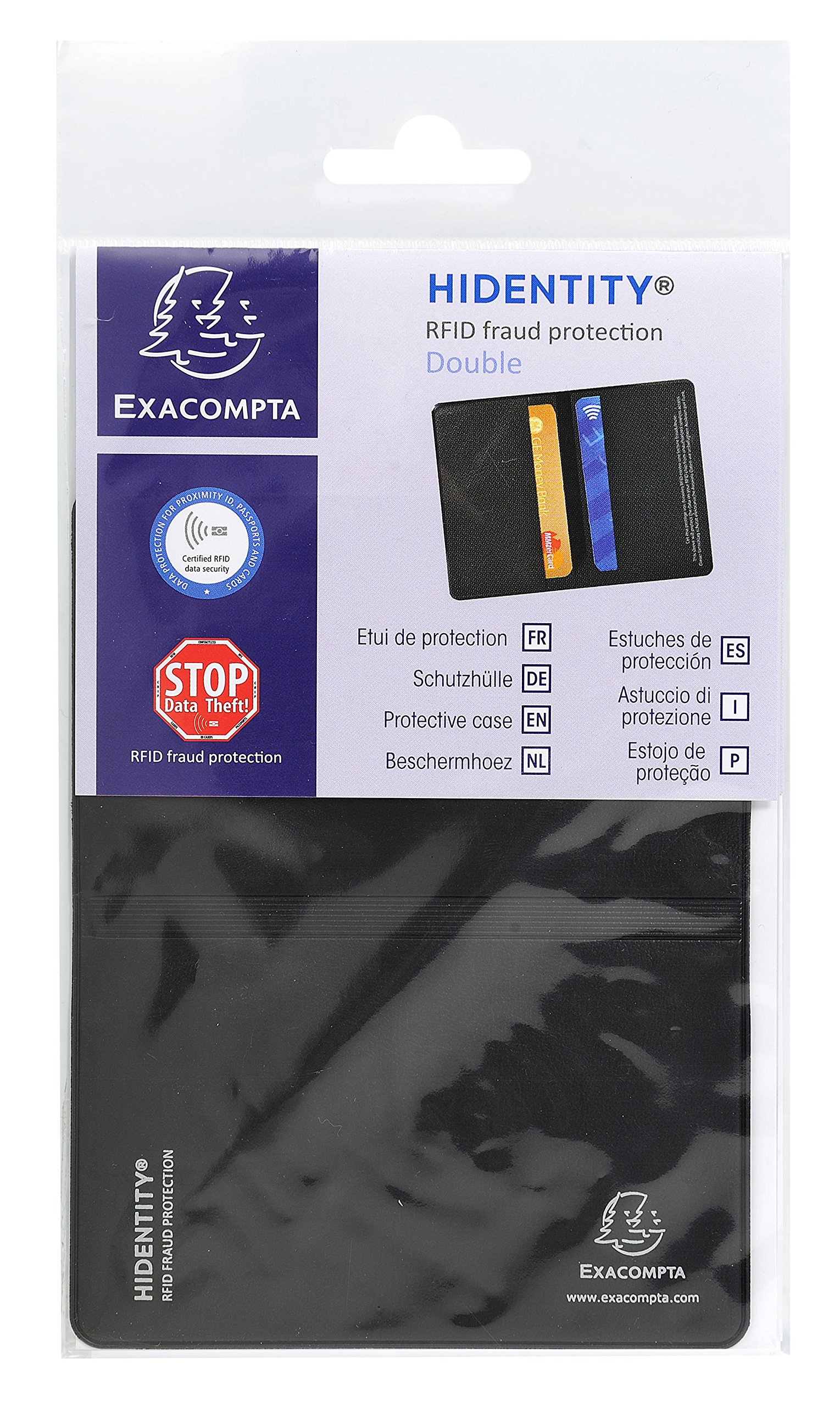 Exacompta - Ref 5402E - Hidentity RFID Double Credit Card Protective Case - 95 x 125mm in Size, 2 Faces, Suitable for Credit Cards - Protects from Fraudulent Card Reading