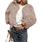 ELLEVEN Women’s Fluffy Faux Fur Cropped Coat – Soft Warm Fashion Winter Jacket with Hooks & Pockets