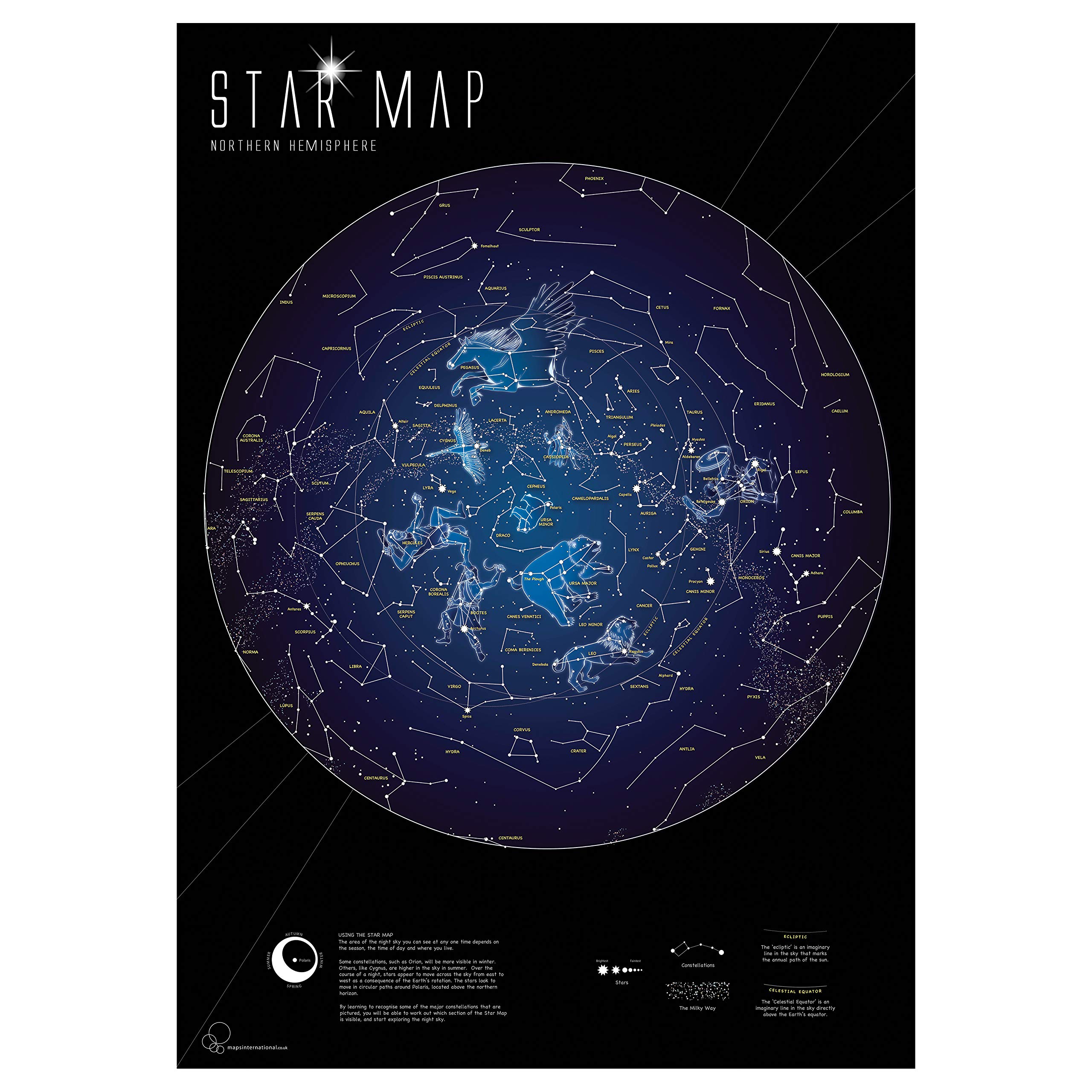 Maps International Glow in the Dark Poster - Stars & Constellations Map- 59 x 84 cm