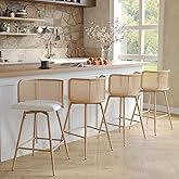 TYBOATLE Swivel Rattan Bar Stools Set of 4, 26” Counter Height Stools with Natural Rattan Woven Back and Faux Leather Seat, M