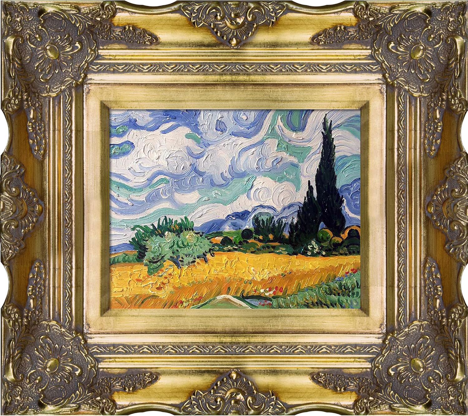 Paintings - overstockArt Wheat Field with Cypresses with Victorian Gold Framed Oil Painting, 18 in x 16 in, Multi-Color