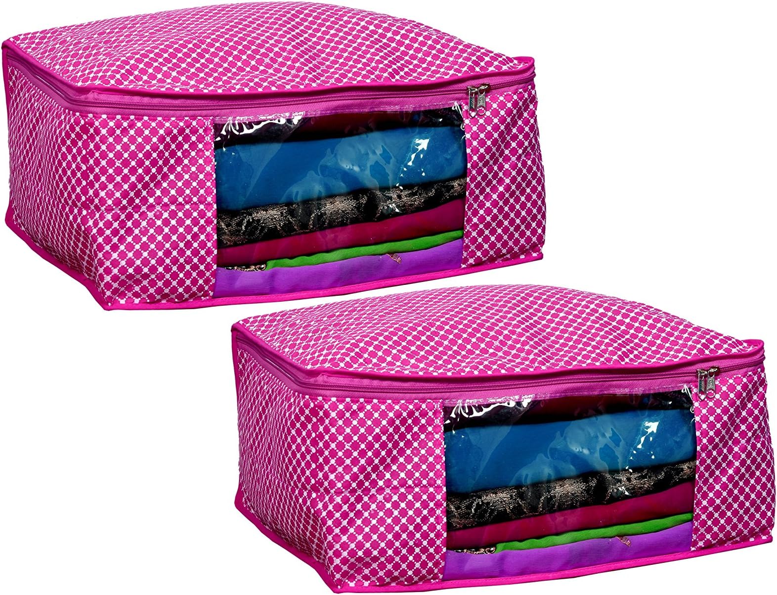 Home Store India Cotton Quilted Large Saree Cover - Pink (Set of 2)