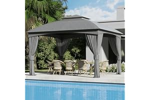 Florise Heavy Duty Gazebo, 11 x 13 Ft Outdoor Patio Pavilion with Galvanized Steel Metal Frame and Double Roof, Curtain and Netting Included, for Outside, Garden, Yard & Lawn