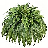Artificial Ferns for Outdoors & Indoors, 50" Large Fake Ferns with Fruitlet & Vines, 98 Fronds Boston Fern Faux Plants Ideal for Planters Porch Garden Hall Home Decor, Hanging or Potted, UV Resistant