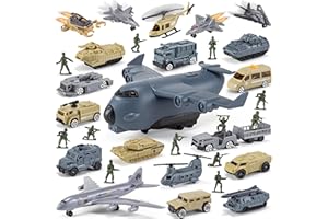 XDUOYJOY 33 in 1 Military Airplane Toy with Army Men Action Figures, Army Toys Playset with Vehicles Tanks Trucks Plane Helic