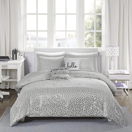 Amazon Com Ca 4 Piece Girls Shiny Grey Metallic Comforter