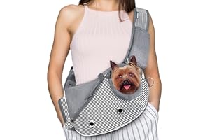PetAmi Dog Sling Carrier for Small Dogs, Puppy Carrier Sling Purse, Dog Bags For Traveling, Carrying Bag to Wear Medium Cat, Adjustable Crossbody Pet Travel Poop Bag Dispenser, Max 10lbs, Stripe Black